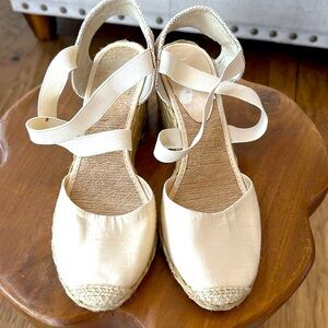 Ralph Lauren Cream Wedge Espadrilles